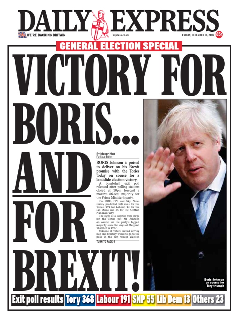 Daily Express 13 Dec 2019 Conservative Party Uk Elections
