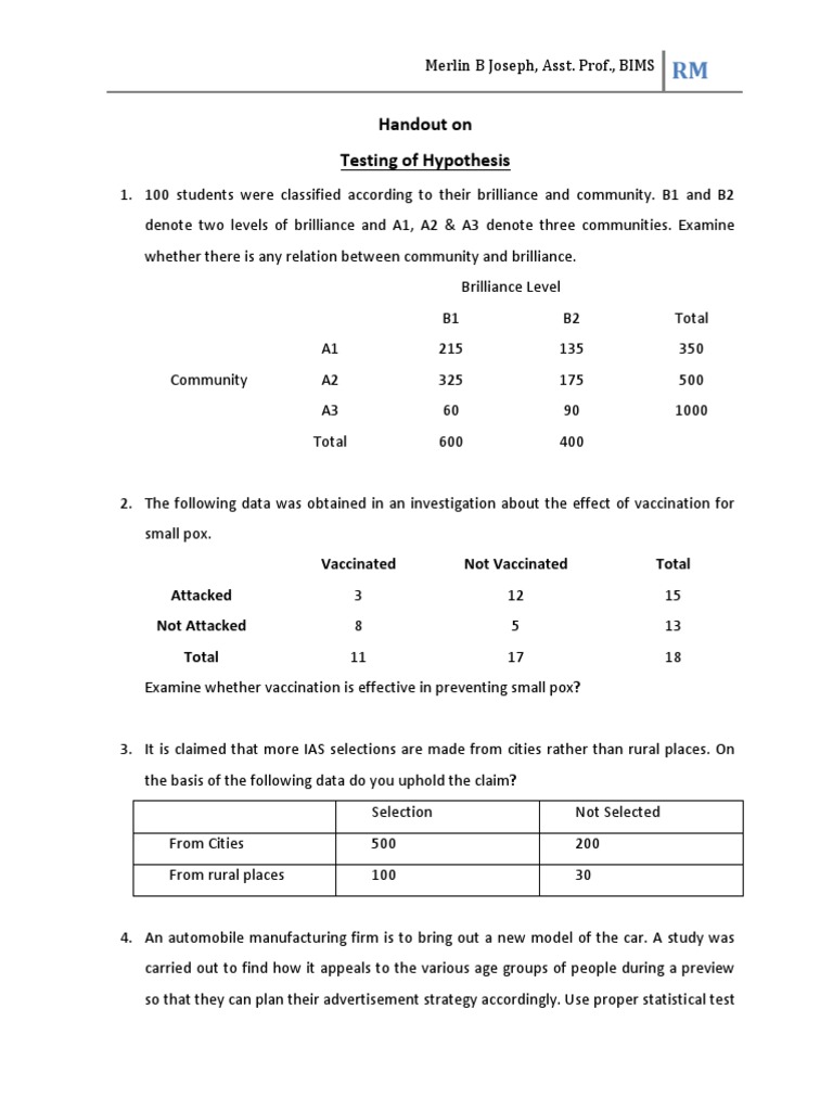 Testing Handout - RM - 24B | PDF | Analysis Of Variance | Statistical ...