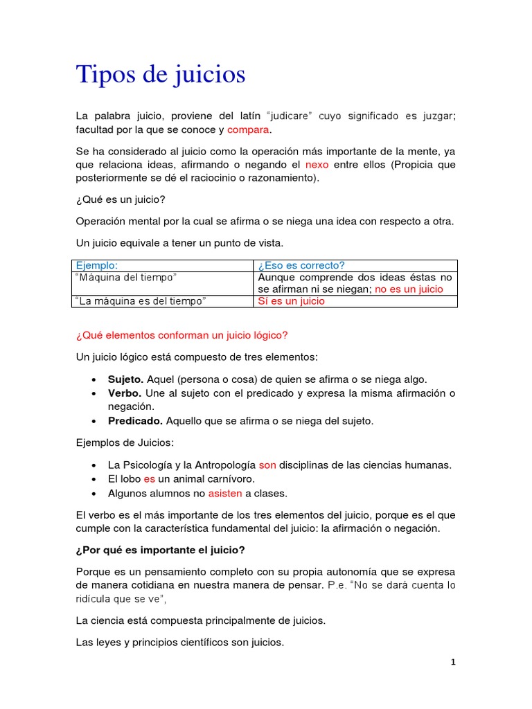 Tipos de Juicio | PDF | Razón | Asunto (gramática)