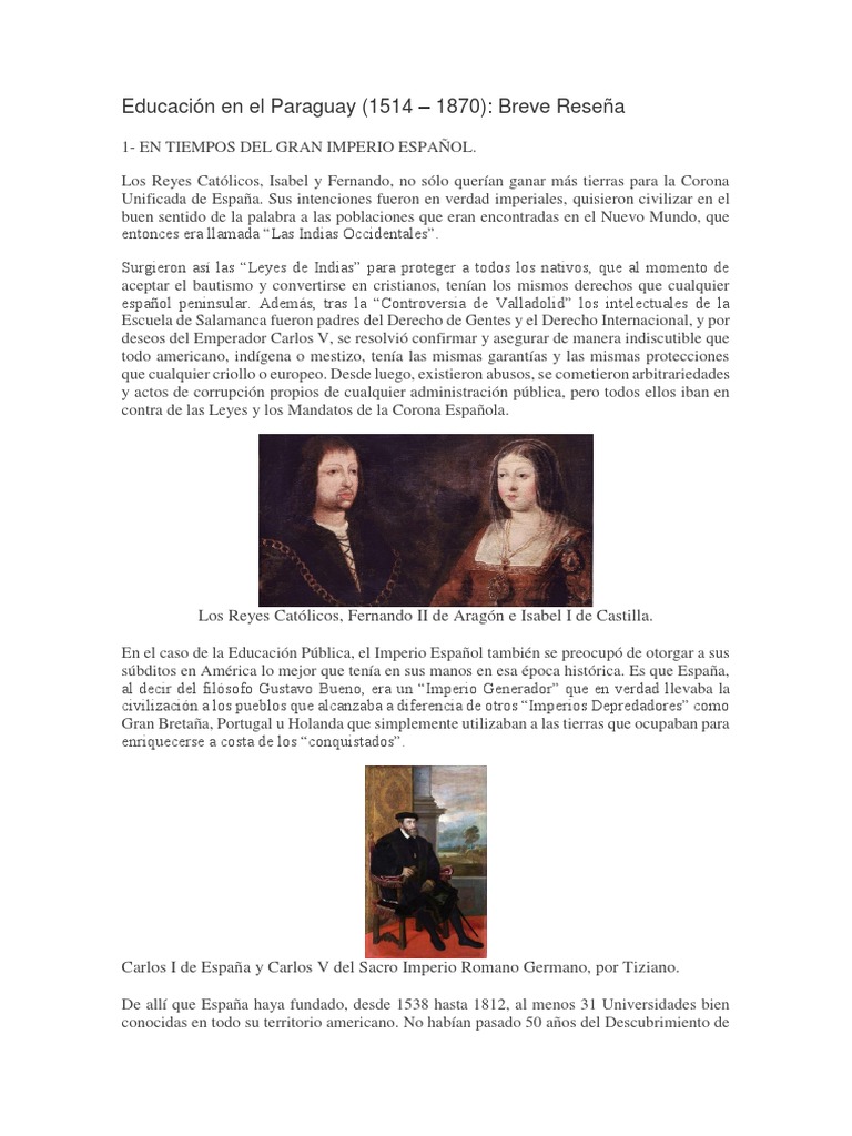 Historia de la Educación en Paraguay | PDF | Imperio español | Sociedad ...