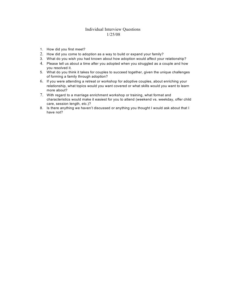Adoption Couples Interview Questions | PDF | Career & Growth | Self ...