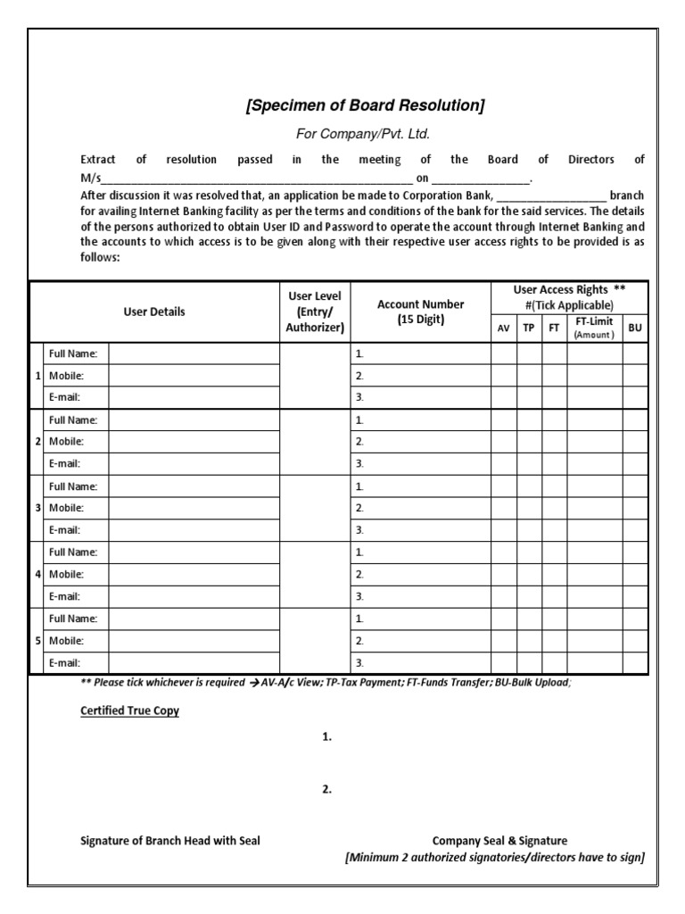 Board Resolution for Bank Account Opening | PDF | Online Banking ...