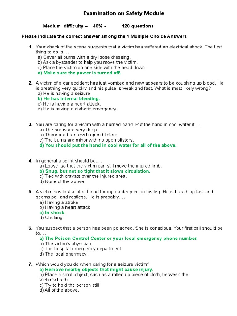 First Aid MCQs and Answers Guide | PDF | Cardiopulmonary Resuscitation ...