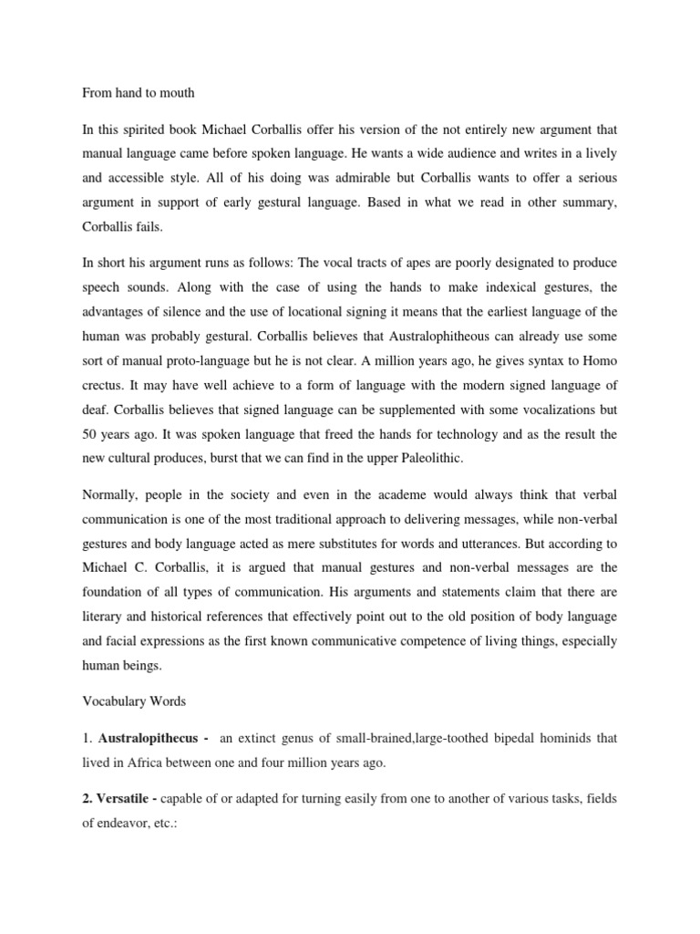 From Hand To Mouth PDF Gesture Sign Language