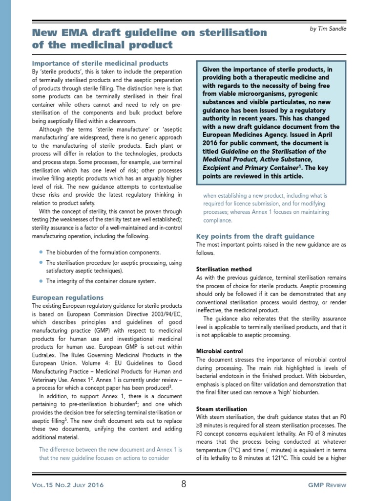 New EMA Draft Guideline On Sterilisation PDF Sterilization