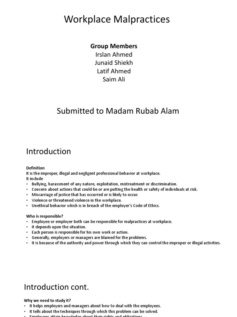 Workplace Malpractices | PDF | Workplace Bullying | Labor Rights