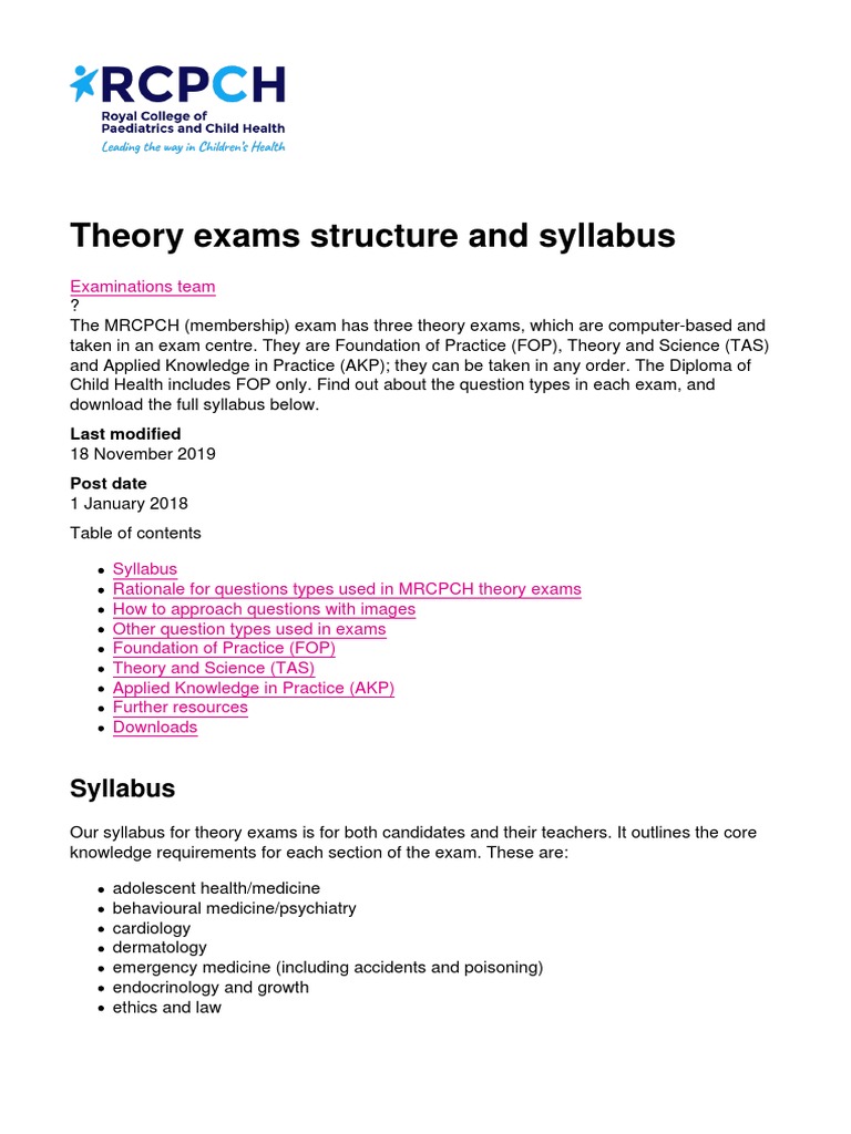 MRCPCH - Exam Structure and Syllabus | Download Free PDF | Question ...