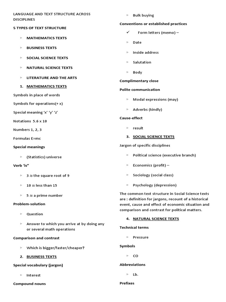 Language and Text Structure Across Disciplines | PDF | Teaching ...