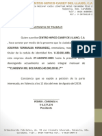 CONSTANCIA de TRABAJO Centro Hipico Caney Del Llano