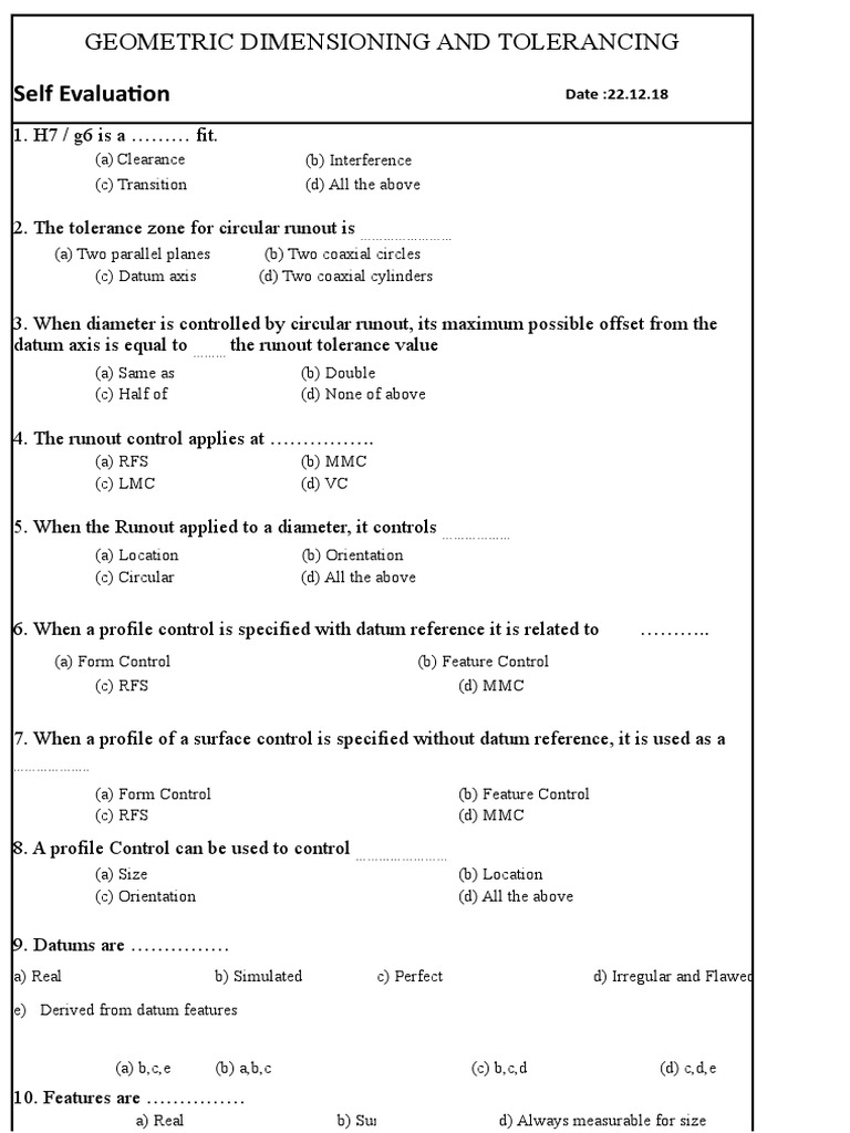 GD&T Practice Test Questions | PDF | Geometry | Space