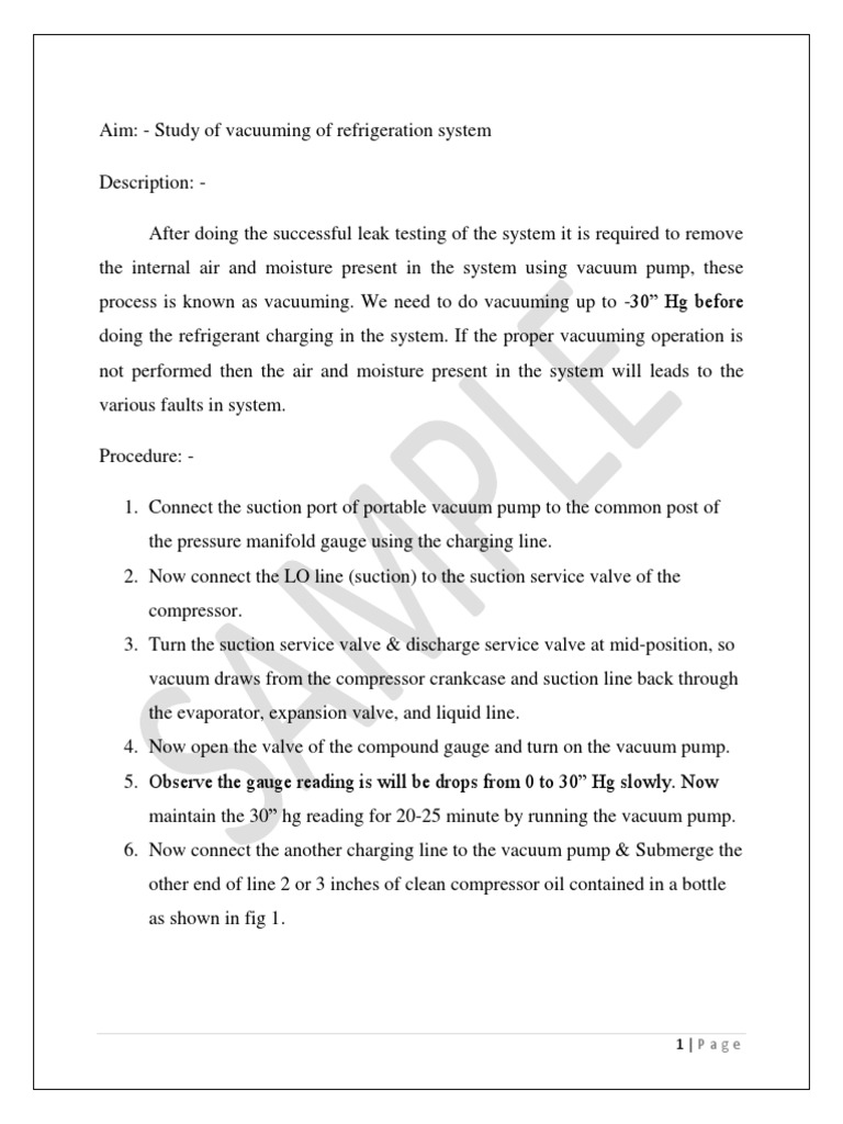Study of Vacuuming of Refrigeration System PDF