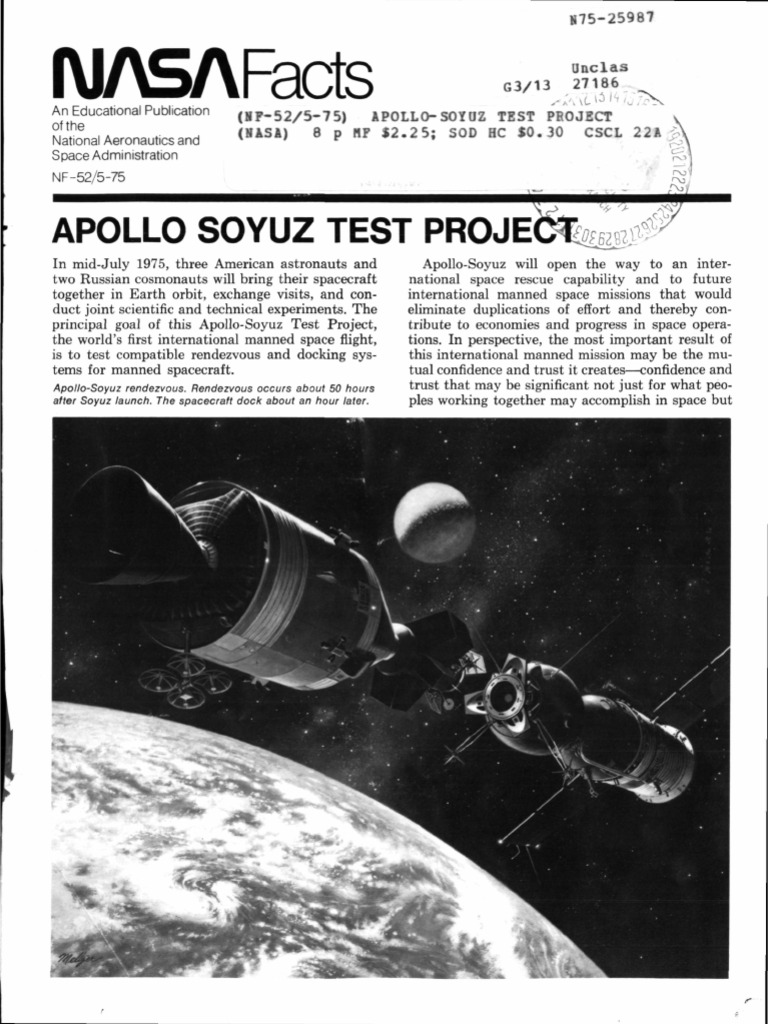 Apollo Soyuz Nasa Facts PDF Soyuz (Spacecraft) Docking And