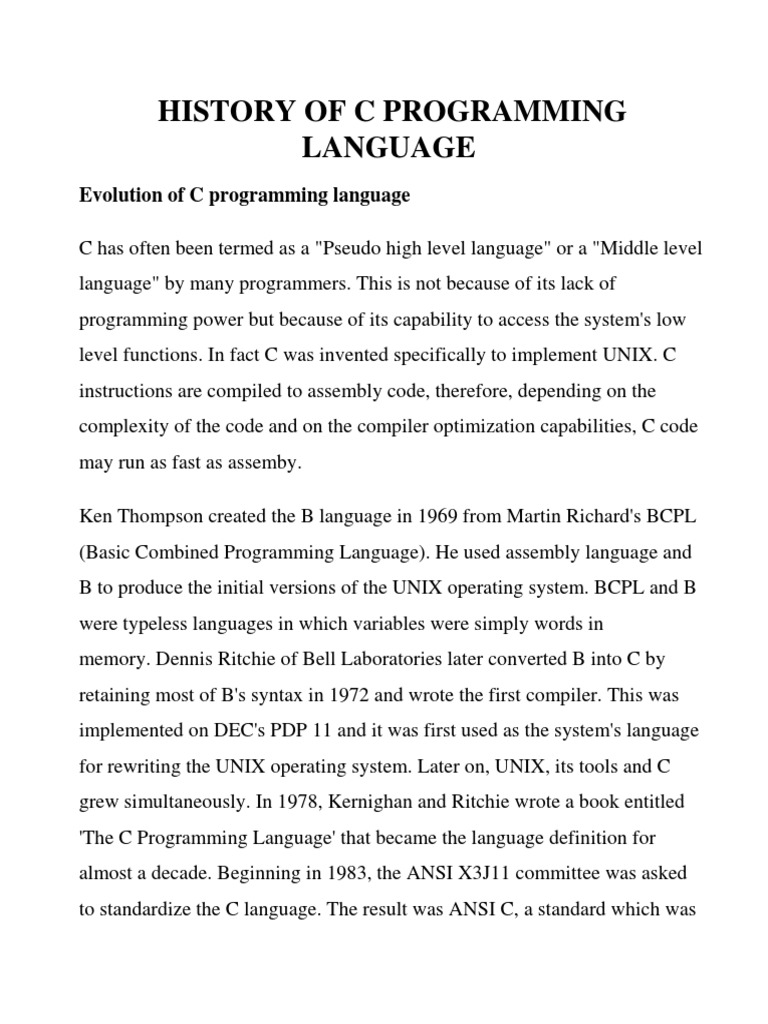 History of C Programming Language | PDF | C (Programming Language ...