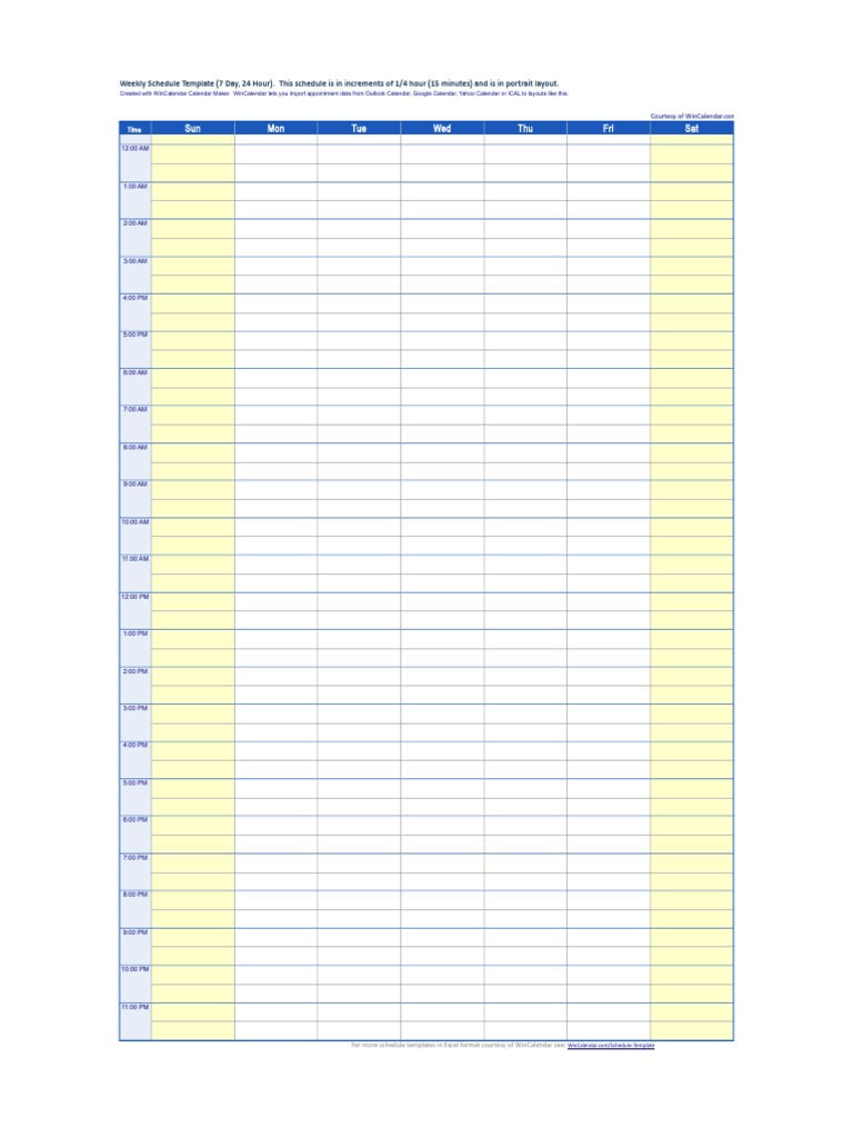 7-Day Hourly Schedule Template | PDF