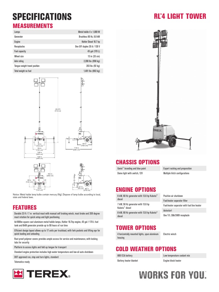 Genie RL4 LIGHT TOWER Torres de Iluminacion Terex PDF Engines