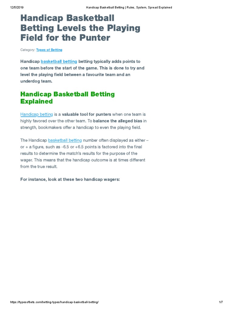 Handicap Basketball Betting Rules, System, Spread Explained PDF