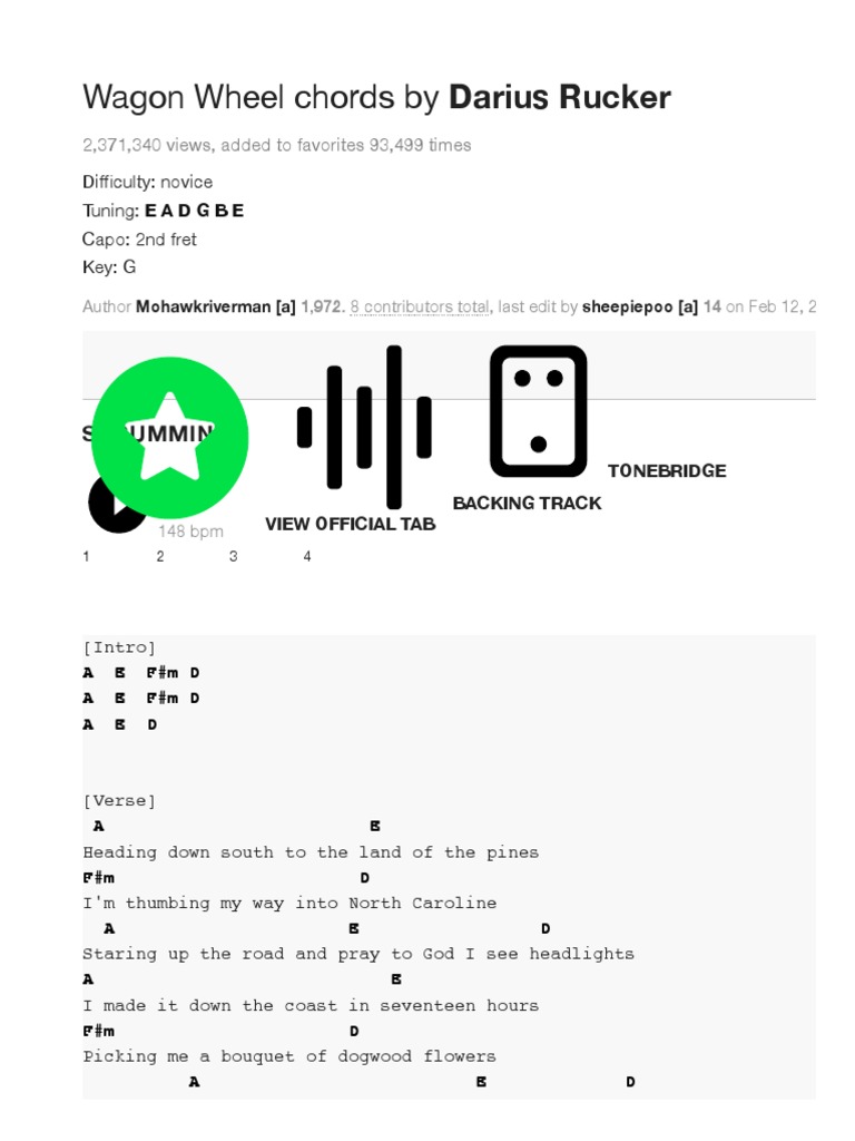 WAGON WHEEL CHORDS by Darius Rucker PDF Guitar Family Instruments