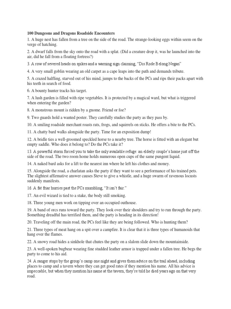 100 Roadside Encounters for 5E | PDF | Nature