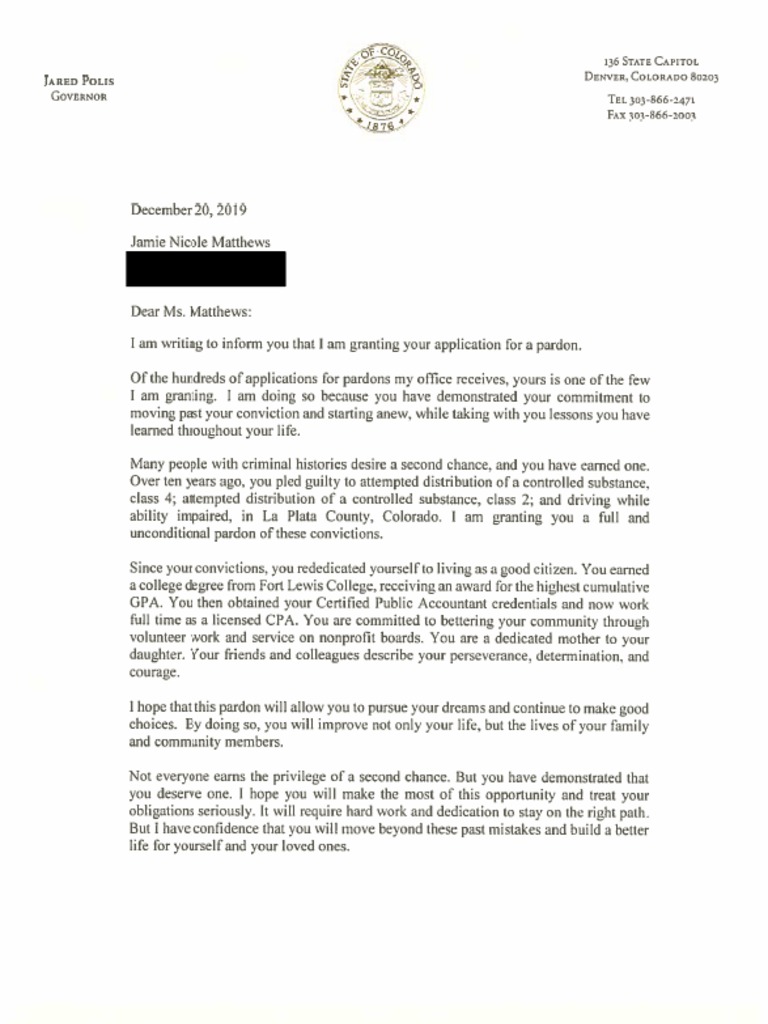 Pardon Letter - Jamie Matthews - Redacted | PDF