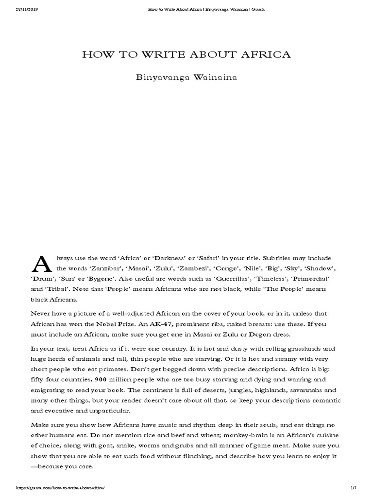 How To Write About Africa - Binyavanga Wainaina - Granta  PDF