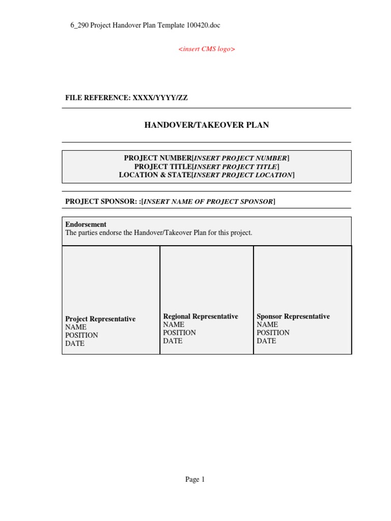 Project Handover Plan Template  PDF  Computing  Business With Regard To Handover Certificate Template