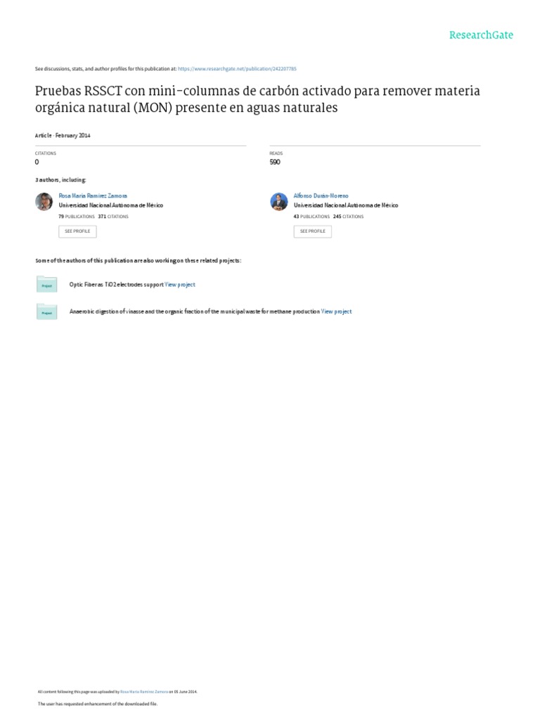 Pruebas RSSCT Con Mini-Columnas de Carbon Activado | PDF | Adsorción | Agua