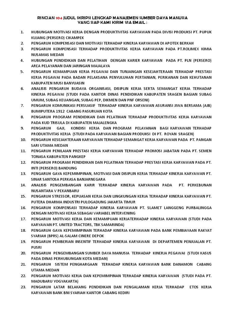 Rincian 104 Contoh Judul Skripsi Manajemen Sdm