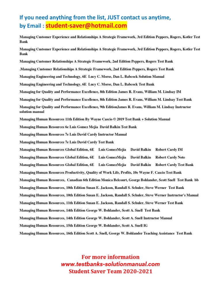 FUll List Test Bank and Solution Manual 2020-2021 (Student Saver Team ...