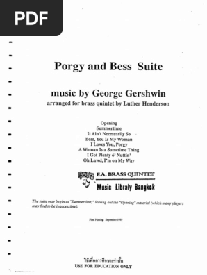 Porgy And Bess Suite Music By George Gershwin Arr By Brass Quintet By Luther Henderson Pdf