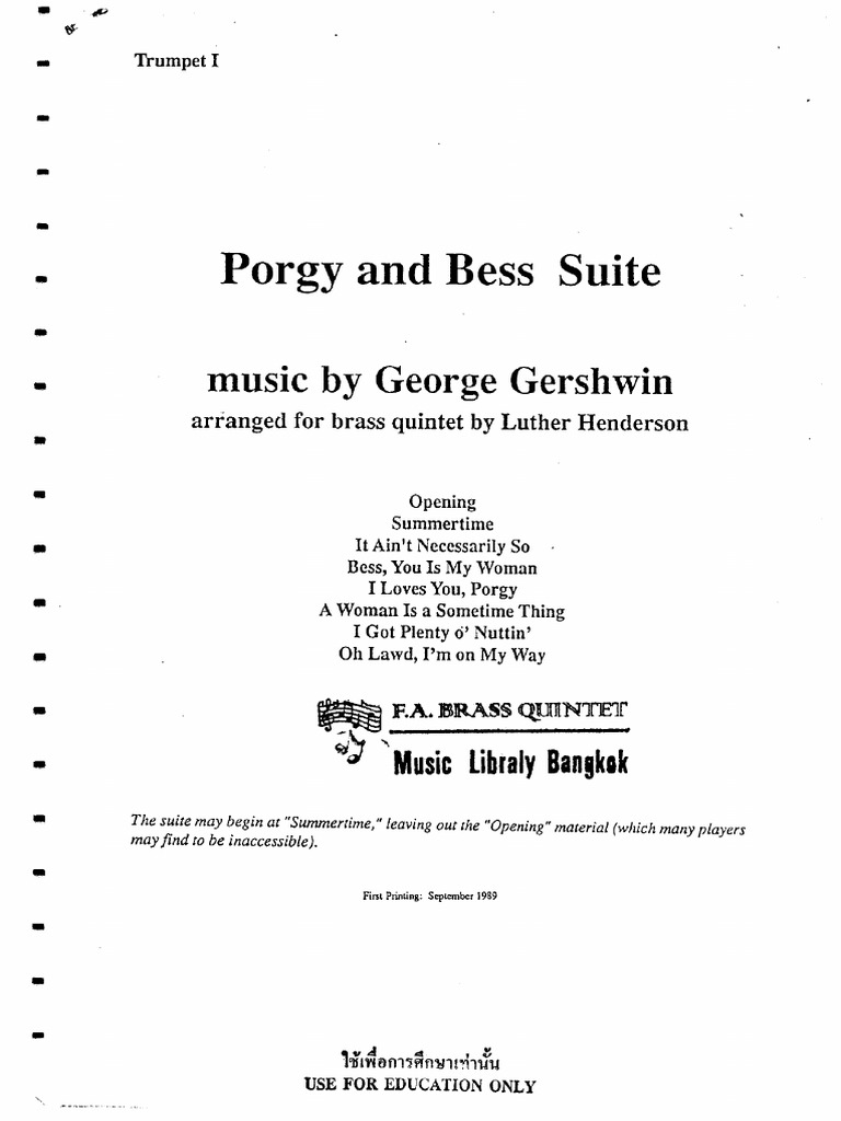 Porgy And Bess Suite Music By George Gershwin Arr By Brass Quintet By Luther Henderson Pdf