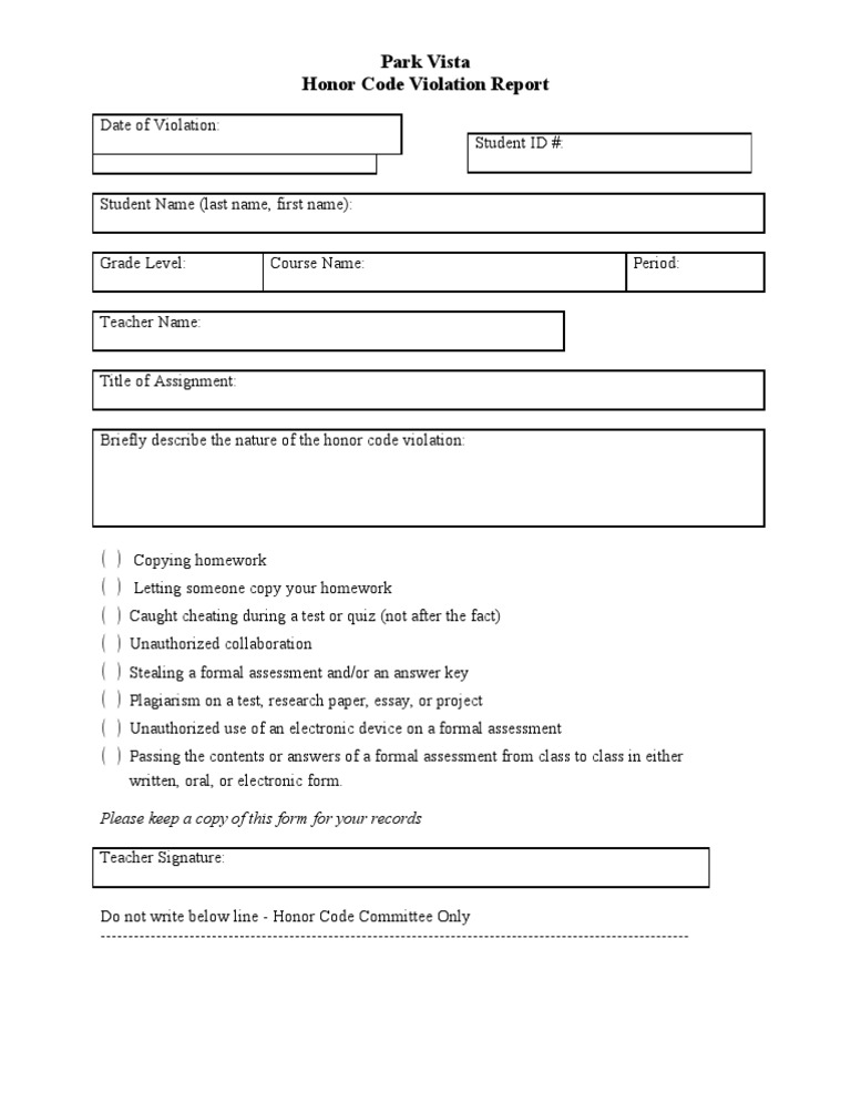 Honor Code Violation Report Form | PDF | Career & Growth