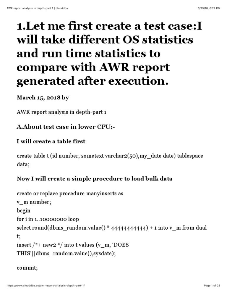 AWR Report Analysis in DepthPart 1 Clouddba PDF Sql Databases