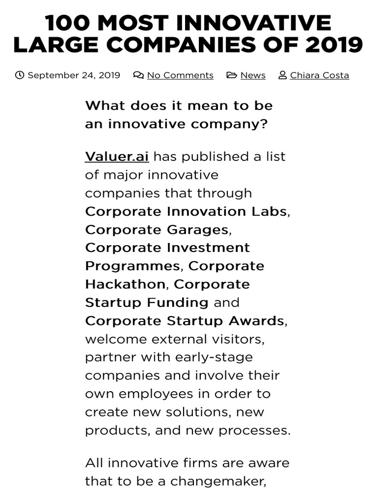 100 Most Innovative Large Companies of 2019 | PDF | Startup Company ...