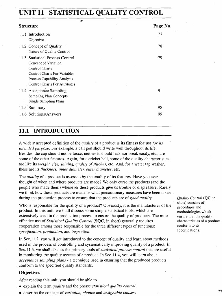 Unit 11 Statistical Quality Control Notes Pdf Engineering Tolerance