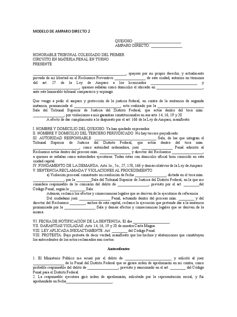 Modelo de Amparo Directo 2 | PDF | Derecho penal | Sentencia (ley)