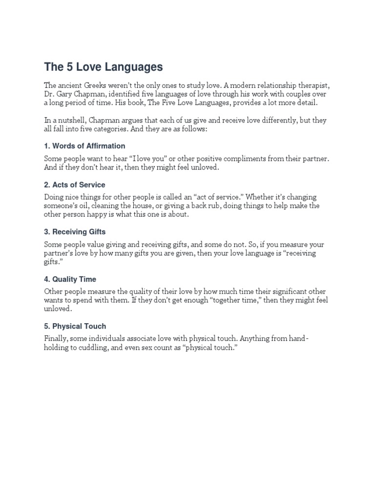 Love Languages Pdf Self Improvement