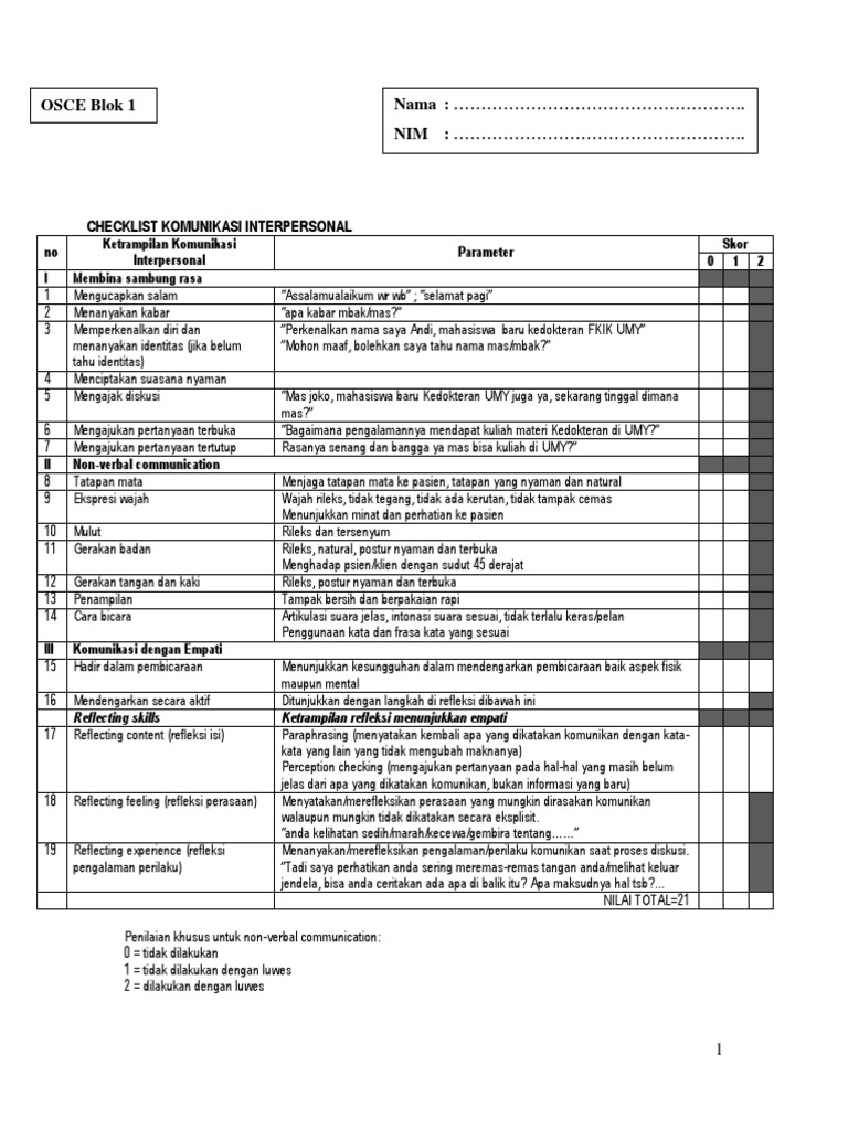 Checklist OSCE Keterampilan Medis | PDF | Pengembangan Diri