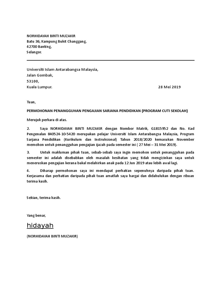 Surat Penangguhan Semester Pengajian Pdf