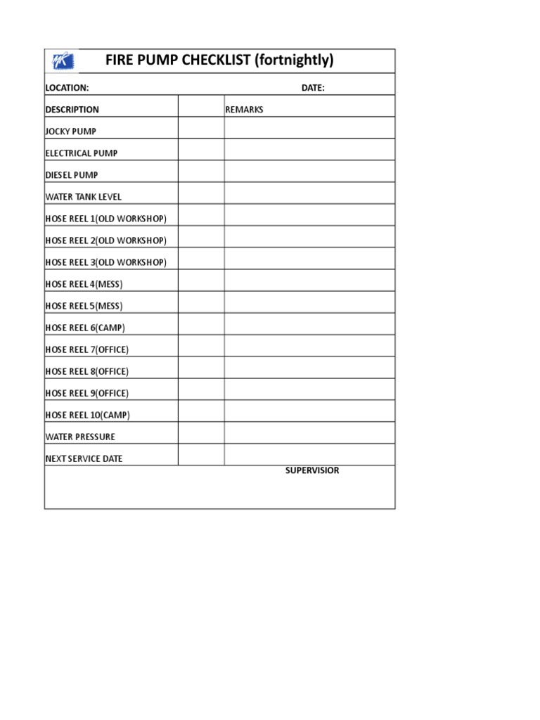 Fire Pump Checklist PDF