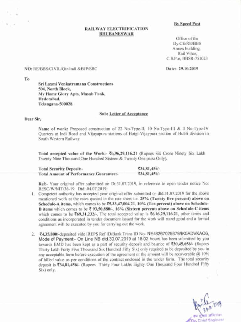 Railway Letter of Acceptance PDF