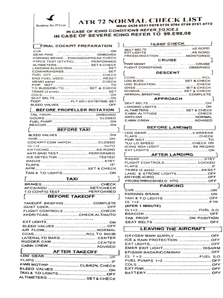 ATR 72 Normal Checklist | PDF | Aerospace | Vehicles
