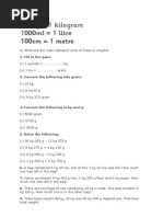 Measurement – Mass (Weight) Class 3 Worksheet | PDF | Kilogram | Gram