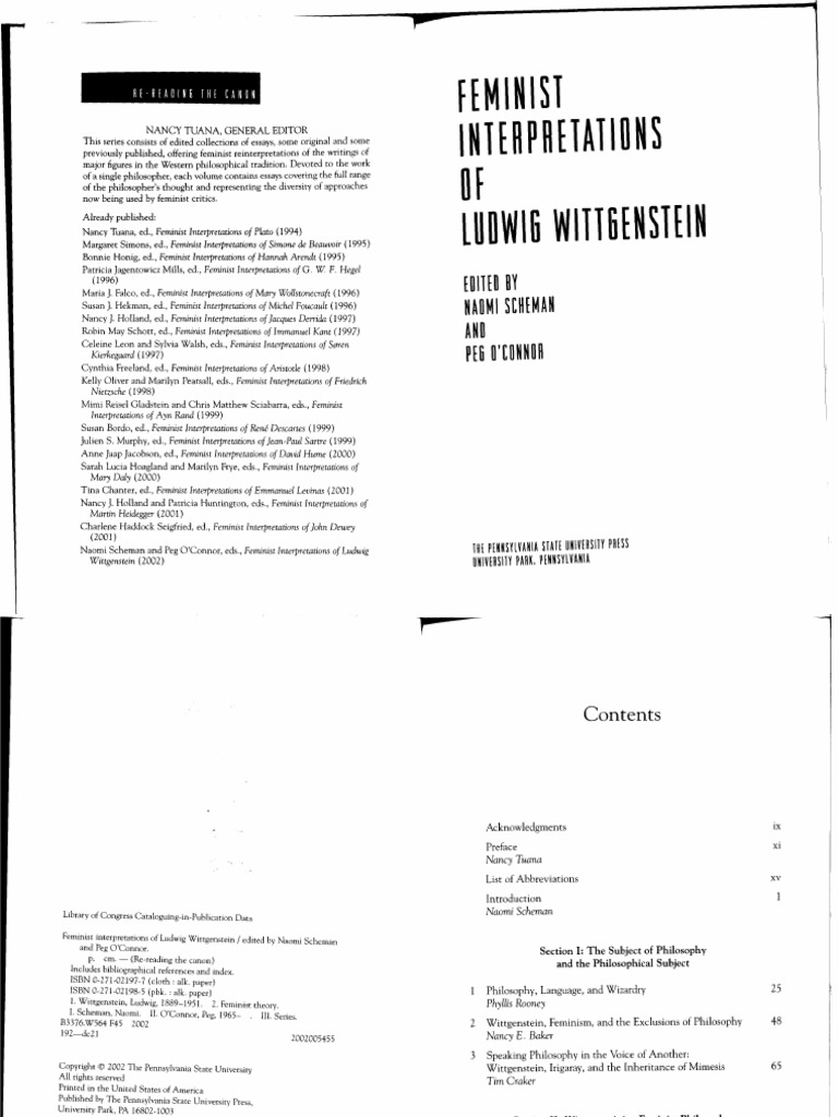 Feminist Interpretations Of Ludwig Wittgenstein
