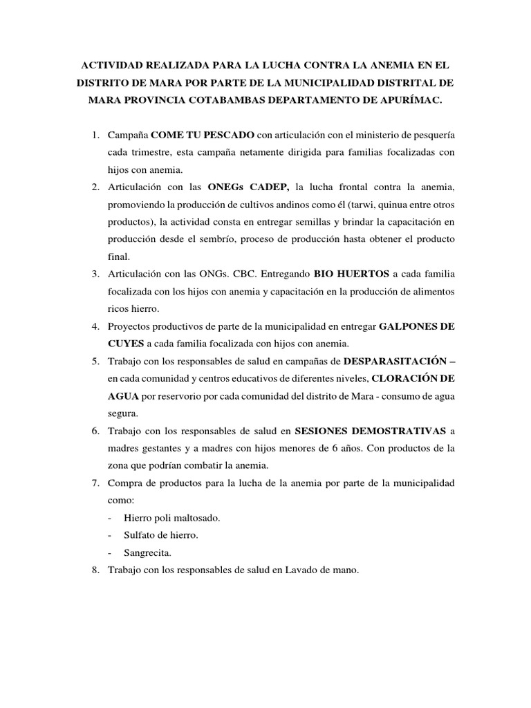 Actividad de La Lucha Contra La Anemia | PDF | Ciencias sociales