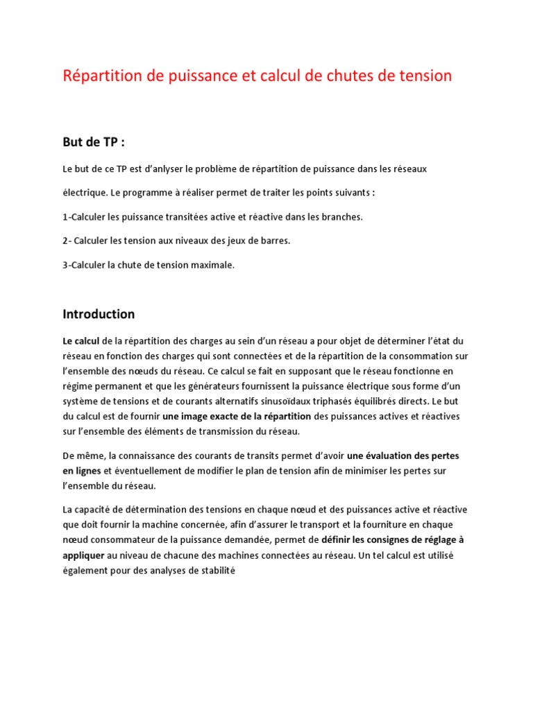 Chute de Tension et Répartition de Puissance PDF Puissance — free download