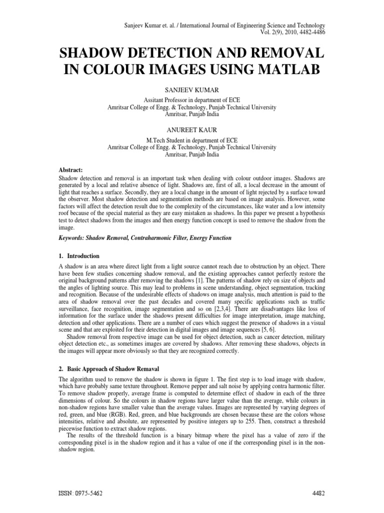 Shadow Detection Removal Colour Images | PDF | Rgb Color Model ...