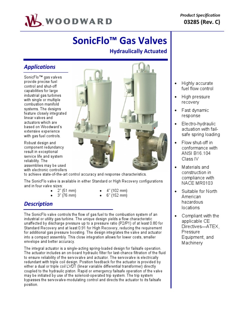 Woodward SonicFlo Gas Valves, Hydraulically Actuated PDF Actuator