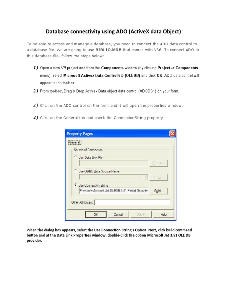 ADO Data Control in VB Connectivity Guide | PDF | Active X Data Objects ...