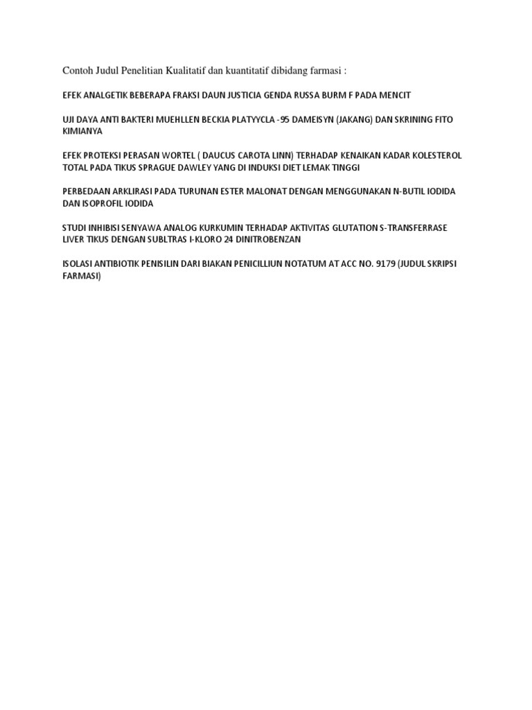 Contoh Judul Penelitian Kualitatif Dan Kuantitatif Dibidang Farmasi Docx