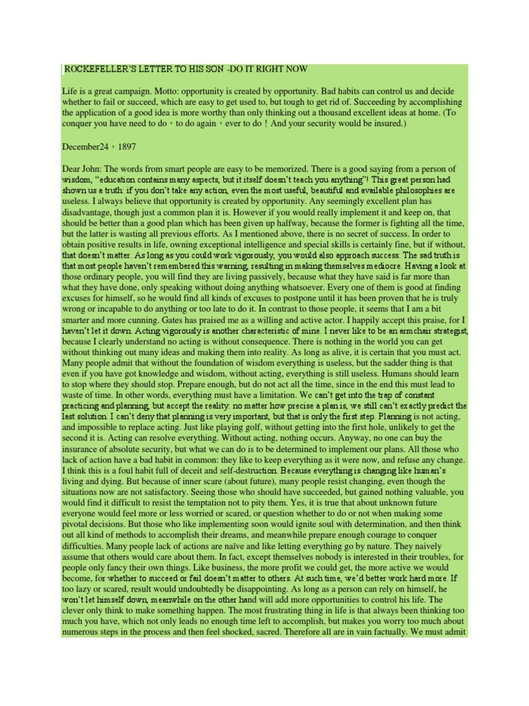 Rockefeller's Life Lessons for Success | PDF | Truth
